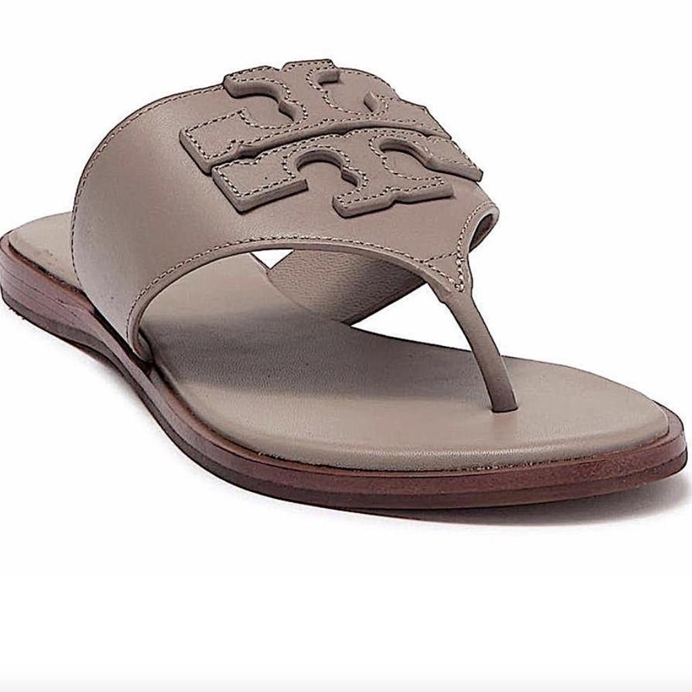 Like-new Tory Burch French Gray New Weston Logo Sandals